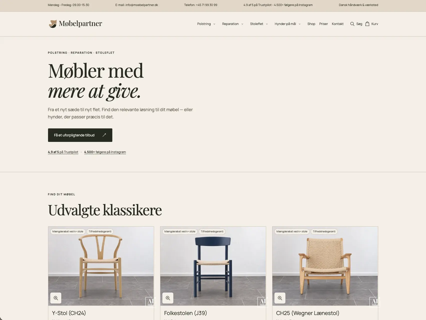 Hjemmesiden for Møbelpartner